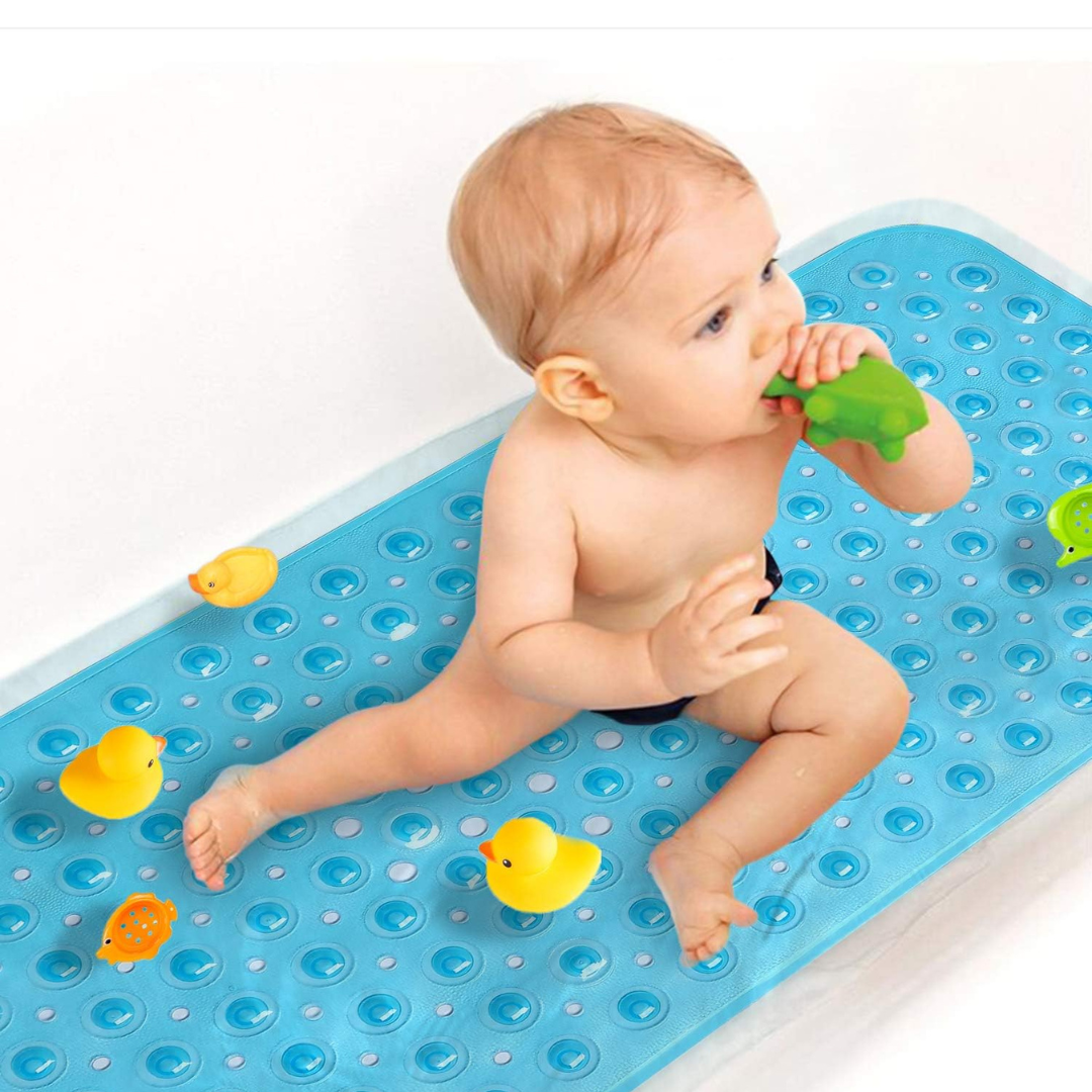 2. Upgrade Baby Bath Mat Non Slip Extra Long Bathtub Mat for Kids 40 X 16 Inch - Eco Friendly Bath Tub Mat with 200 Big Suction Cups,Machine Washable Shower Mat,Blue