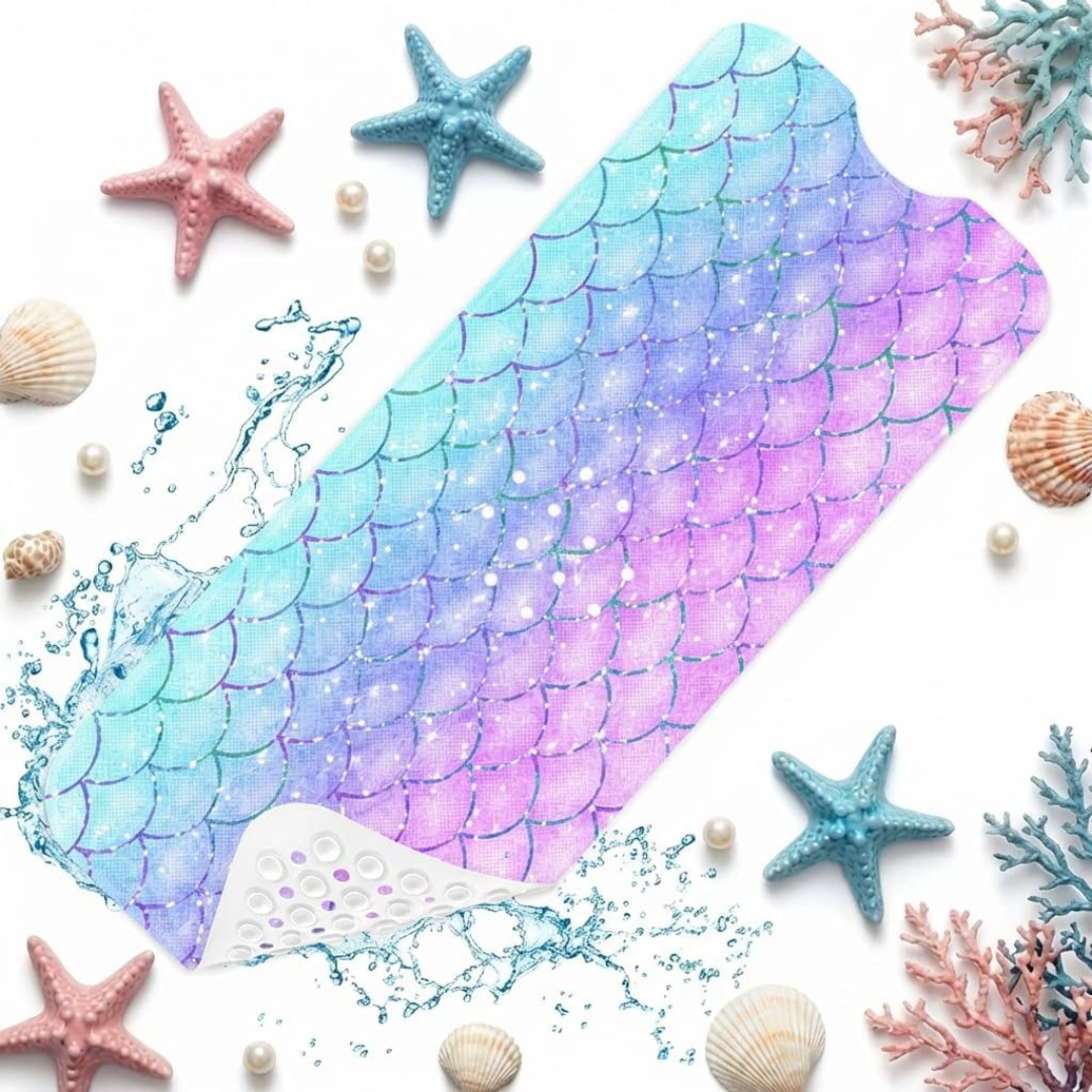 5.Bathtub Shower Mat 40X16 Inch, Non-Slip, for Toddler, Mermaid Fish