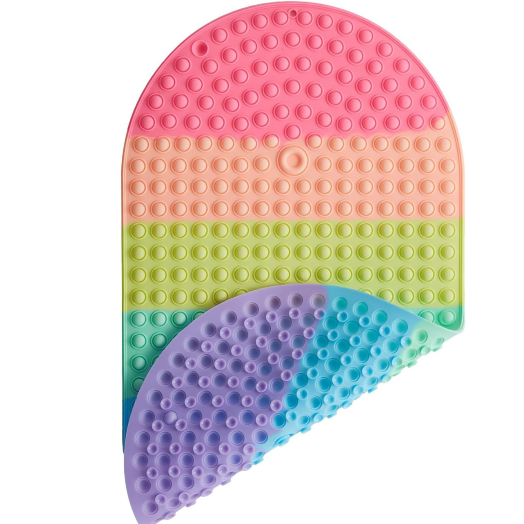 6.Baby Bath Mat with Pop It Bubbles – Non Slip Silicone Bathtub Mat for Kids, Sensory Push Pop Shower Mat with Suction Cups, CPC Certified, Machine Washable, Rainbow, 27x15 Inch