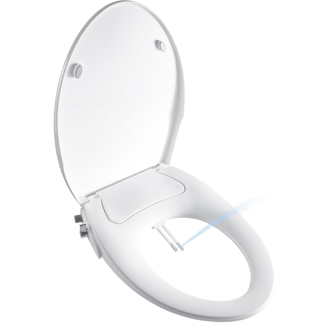 Bidet Seat for Elongated Toilet Seat Non-Electric Soft Close with Quick Release Hinges for Easy Clean Dual Nozzle Front and Rear Wash(PG303A-HPN-AZ)