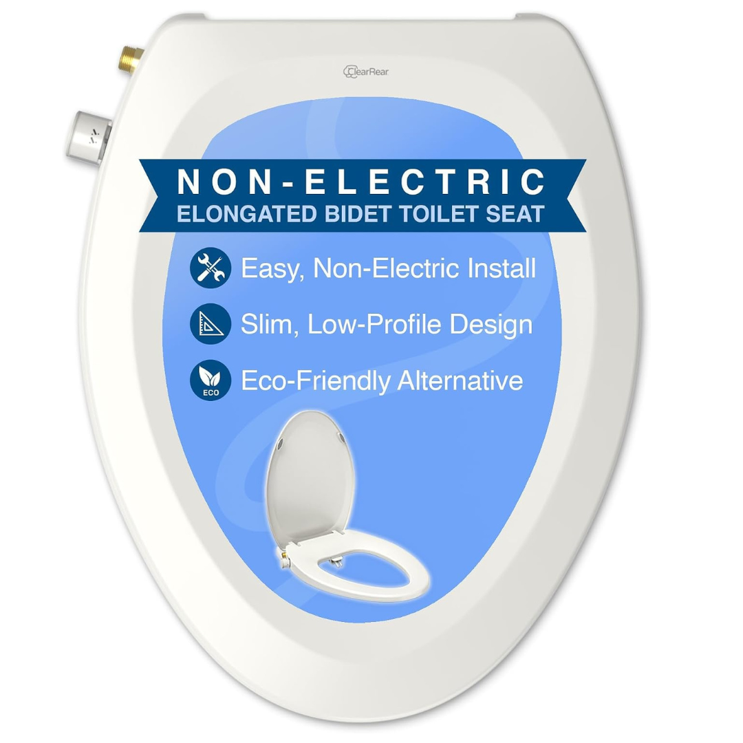 . CLEAR REAR Elongated Bidet Toilet Seat – Non Electric Attachment for Toilets, Easy to Install Self Cleaning, Rear & Feminine Wash Nozzles, Adjustable Water Sprayer, Eco Friendly Hygienic Upgrade