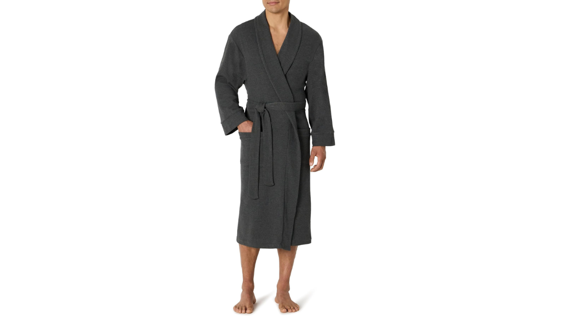 . Amazon Essentials Men's Lightweight Cotton Waffle Bath Robe, Mid-Length Loungewear (Available in Big & Tall)