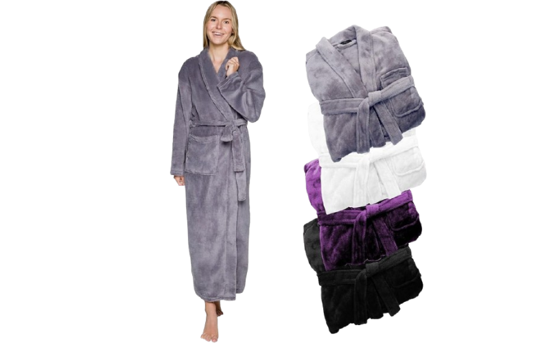 Women's Plush Fleece Bath Robe (Silver Lilly)