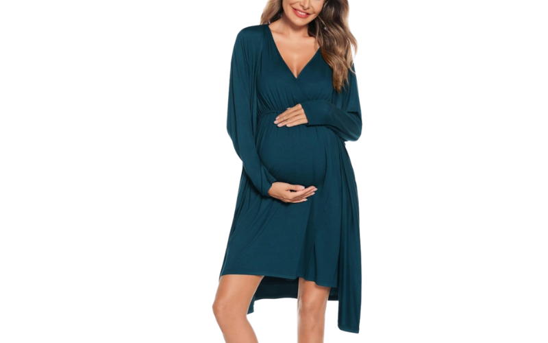 SWOMOG Women Maternity Nursing Gown and Robe Set