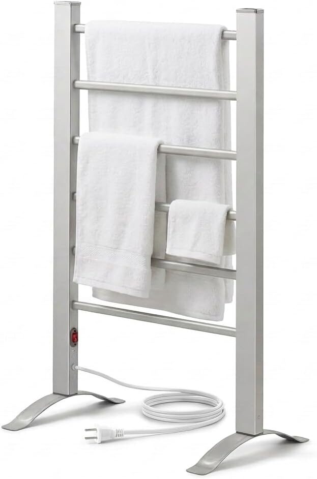 Pursonic TW300 heated towel rack plugin no hardwire under $100 in modern bathroom