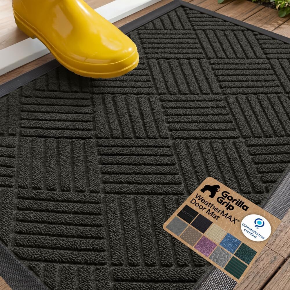 GORILLA GRIP WeatherMAX All-Season Natural Rubber Commercial Door Mat 29x17 Gray