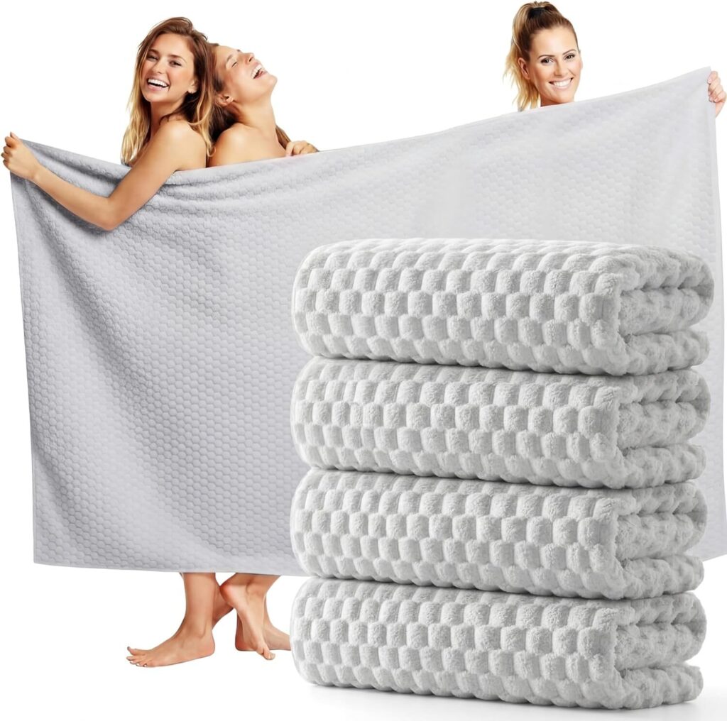 4 pack oversized bath towels 40x80 inches gray coral velvet microfiber jumbo bath sheets for adults