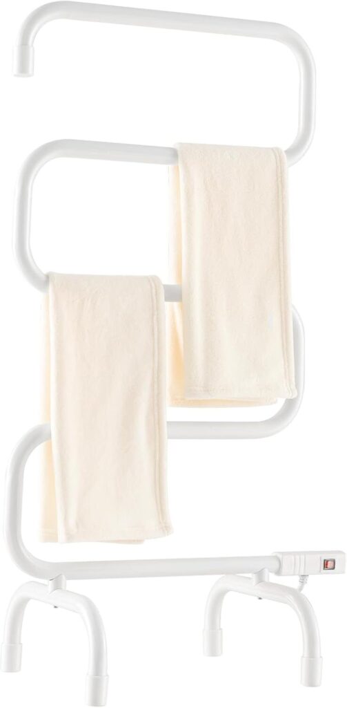 Tangkula S-shaped heated towel warmer plugin no hardwire ivory white design
