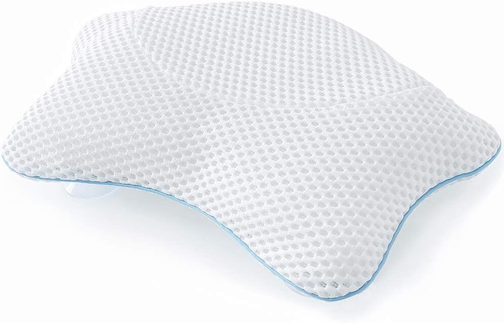 Budget non slip bath pillow with 4 large suction cups inside a white bathtub