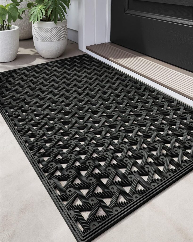 DEXI Rubber Front Door Mat Waterproof Drainage Commercial Entry Mat 19x30 Black