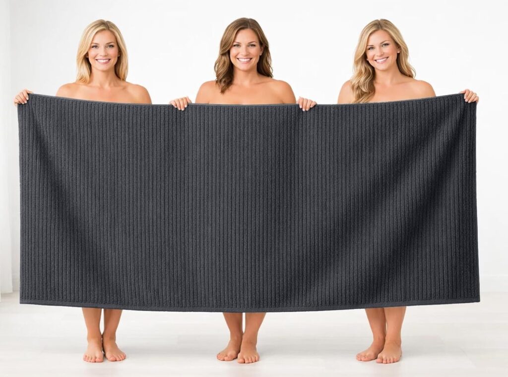 DAN RIVER pack of 2 ribbed bath sheets 35x70 inches dark gray oversized 100% cotton absorbent towels