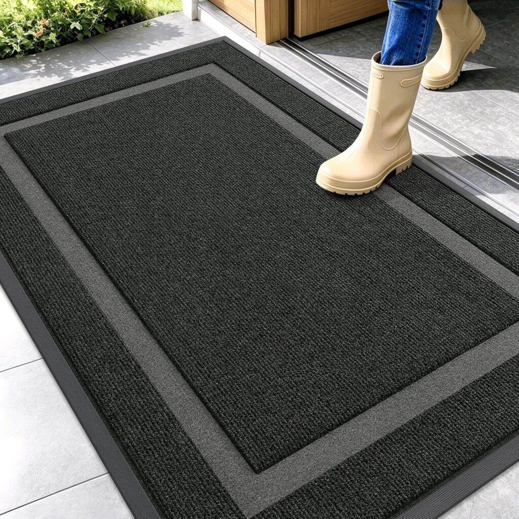 OLANLY Natural Rubber All-Weather Commercial Front Door Mat 47x32 Black