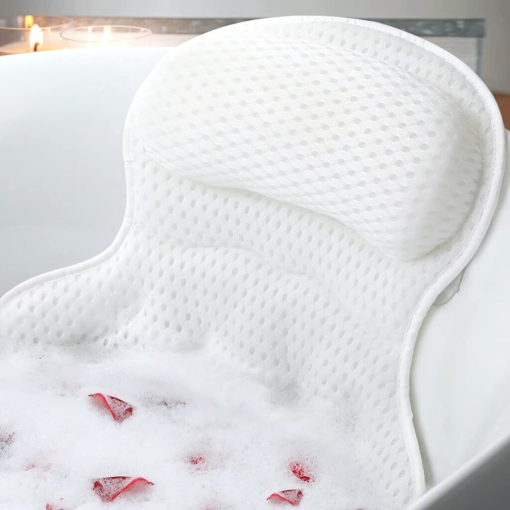 Full back bath pillow with 4D mesh and 6 suction cups for straight back tubs
