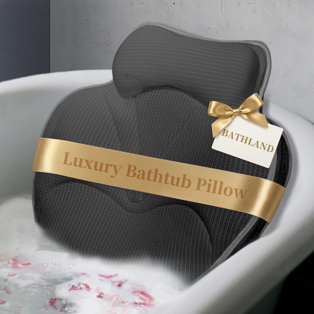 Grey 5D air mesh bathtub pillow with extra thick headrest for neck support