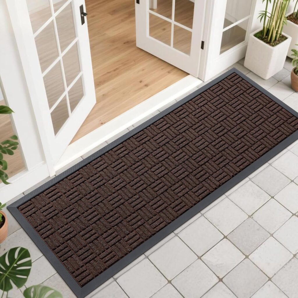 OLANLY Natural Rubber Narrow Runner Commercial Entry Mat 47x17 Brown