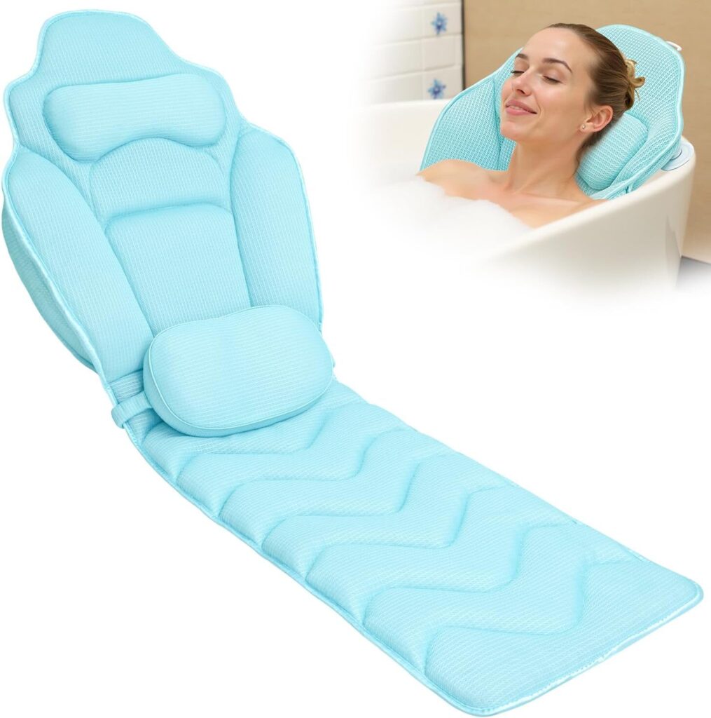 61 inch full body bath pillow covering an entire bathtub with thick cushioned support