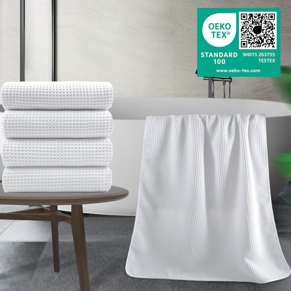 POLYTE 430 GSM microfiber waffle weave bath towel OEKO-TEX certified — best quick dry towel for sensitive skin