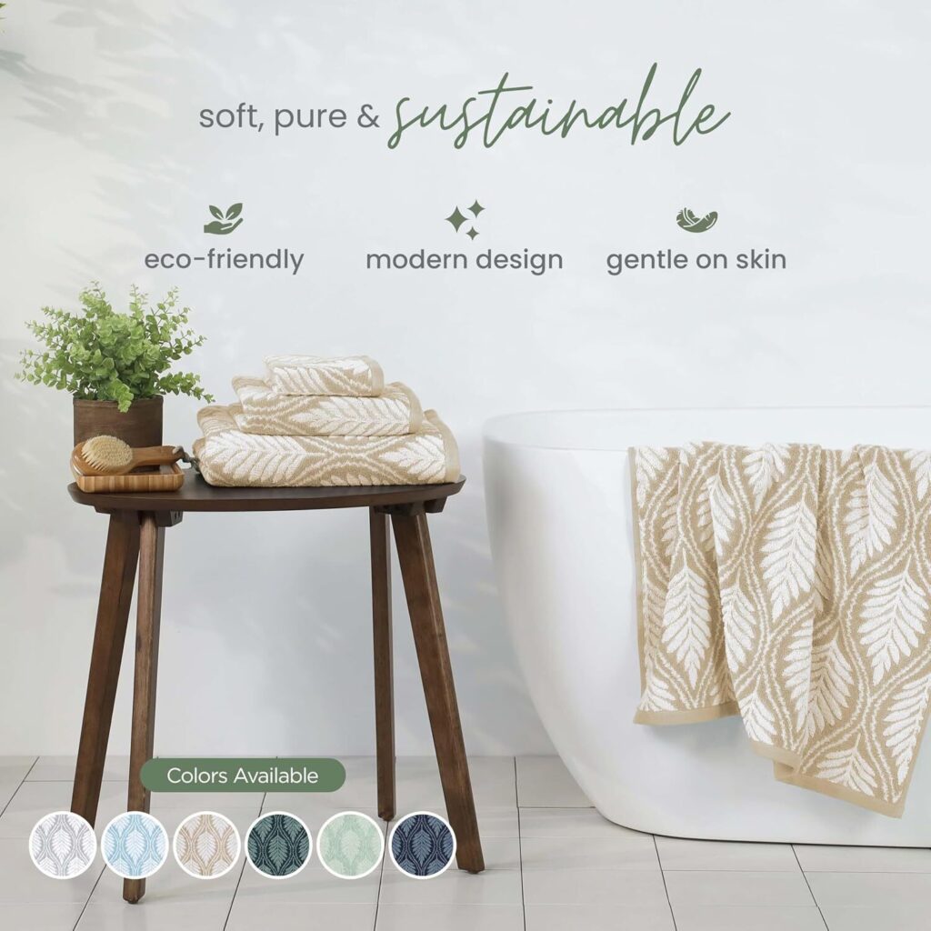 Martex Restore Fern Ogee 70% cotton 30% Tencel bath towel sand color — best lightweight Tencel blend towel for sensitive skin
